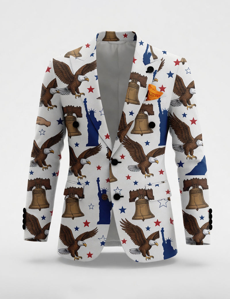Men's Eagle Liberty Bell Blazer â€?American Flag Stars Novelty Print Slim Fit Jacket