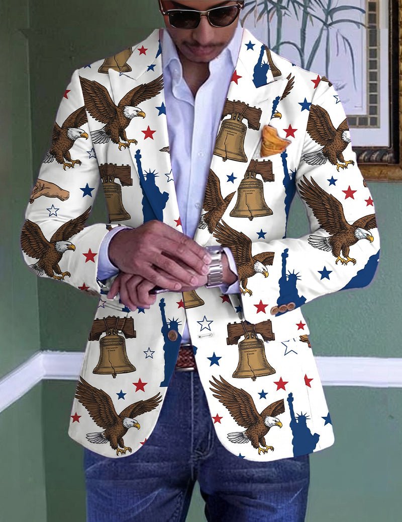 Men's Eagle Liberty Bell Blazer â€?American Flag Stars Novelty Print Slim Fit Jacket
