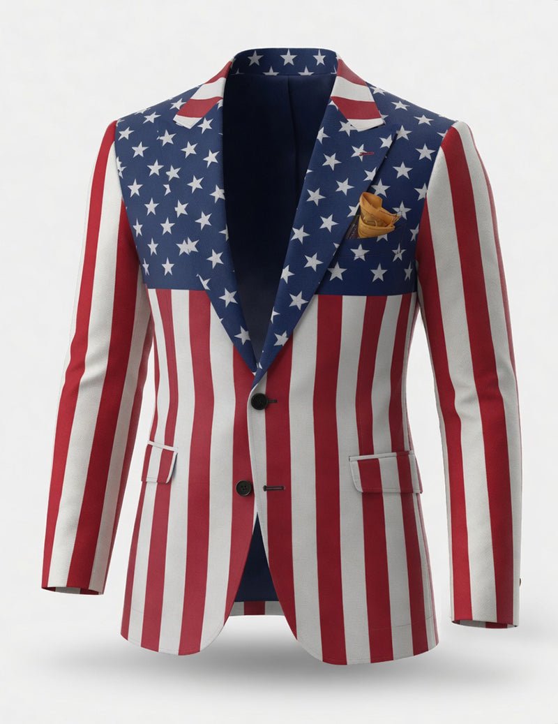 Men's American Flag Stars and Stripes Blazer â€?Slim Fit USA Flag Party Jacket