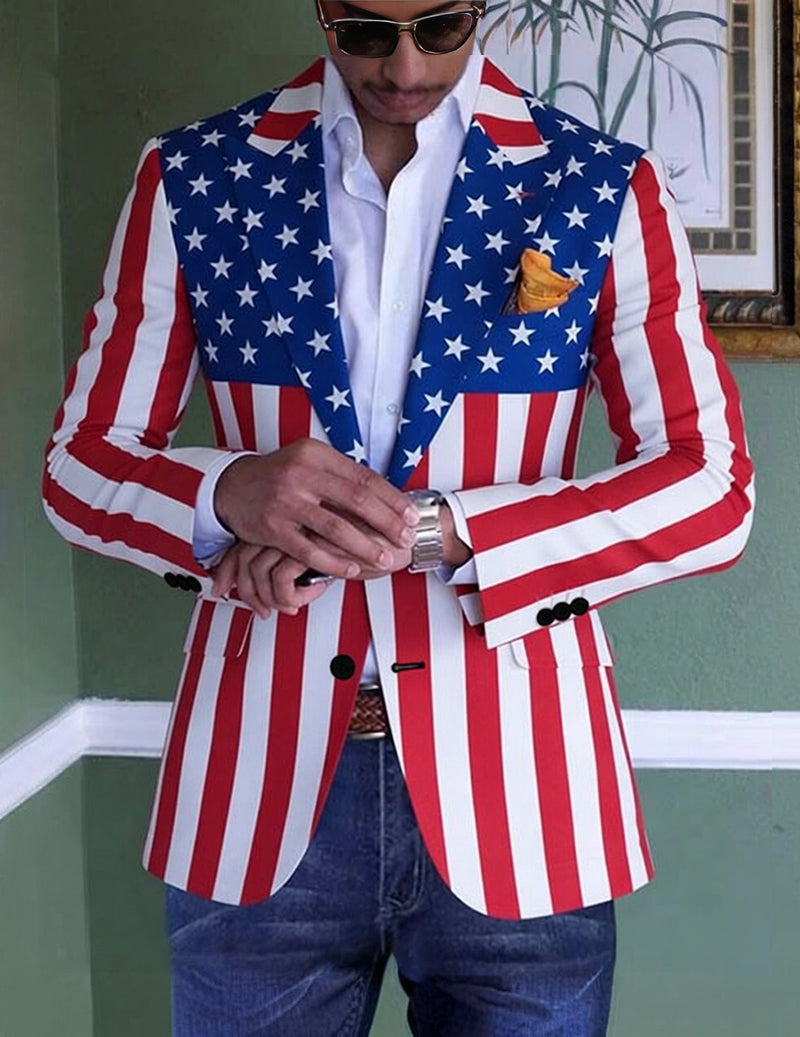 Men's American Flag Stars and Stripes Blazer â€?Slim Fit USA Flag Party Jacket