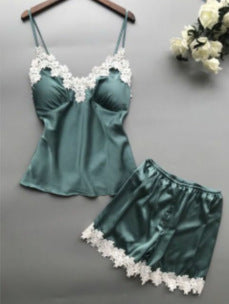 Satin Lace Trim V-Neck Cami Pajama Set