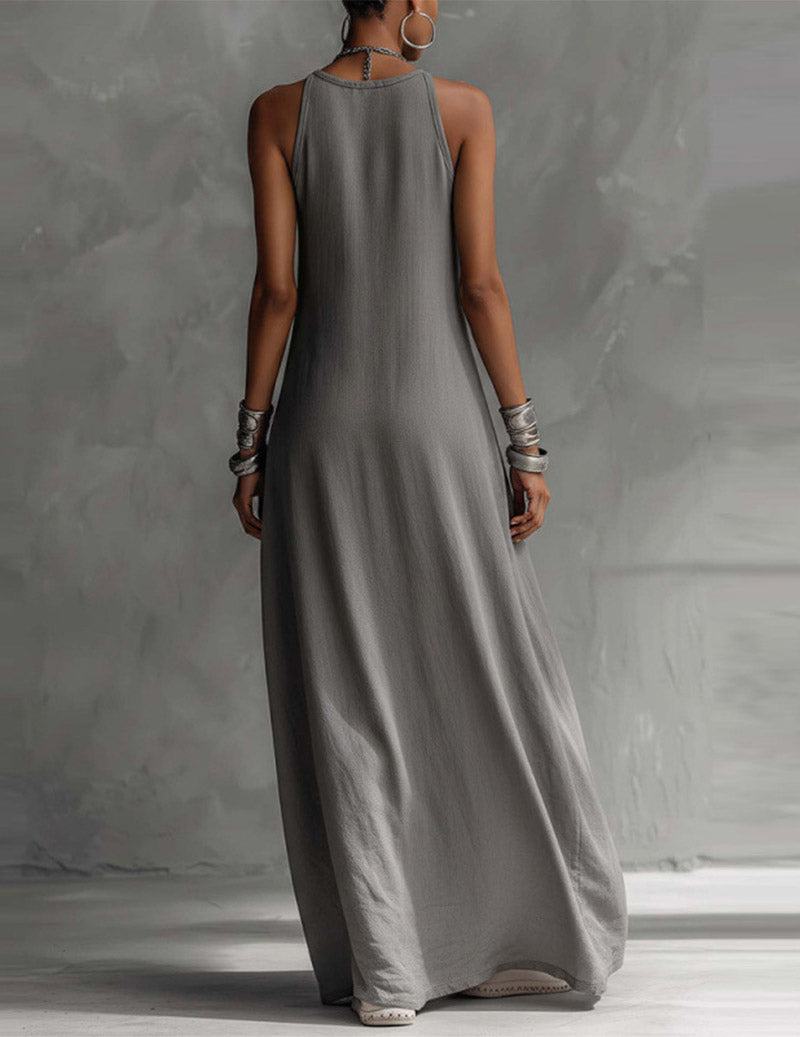 Asymmetric Sleeveless Color-block Side Slit Maxi Dress