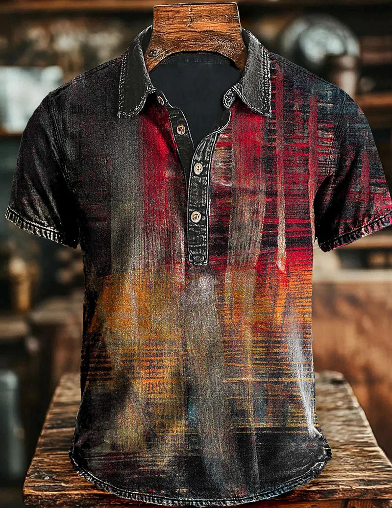Men's Vintage Printed Polo Shirt â€?Short Sleeve Retro Casual Shirt