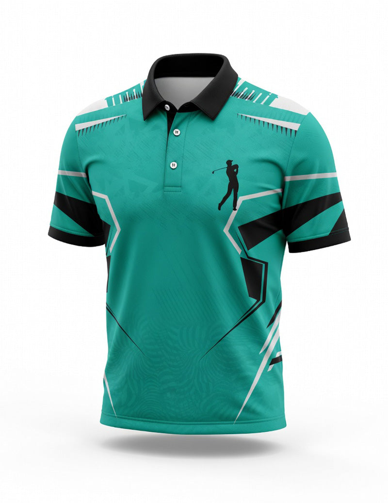 Men's Turquoise Polo Shirt â€?Slim Fit Geometric Print Polo Tops