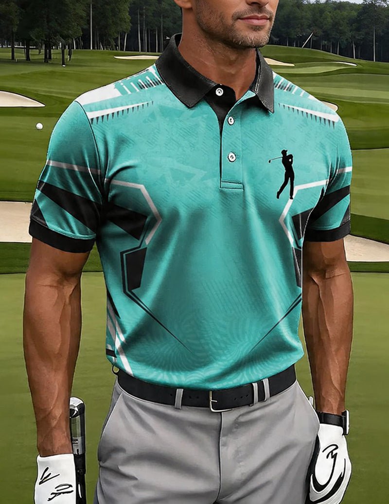 Men's Turquoise Polo Shirt â€?Slim Fit Geometric Print Polo Tops