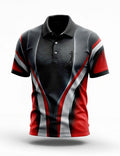 Men's Black Red Geometric Golf Polo Shirt â€?Slim Fit Performance Polo