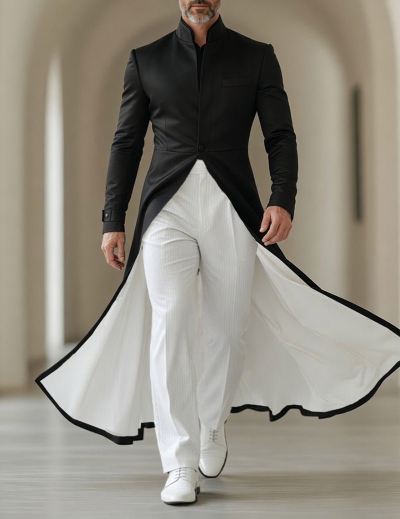 Men's Mandarin Collar Long Tailcoat Robe Jacket â€?Formal Coat with Flowing Tail