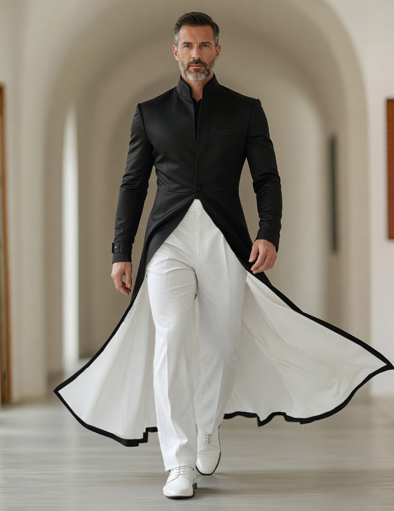 Men's Mandarin Collar Long Tailcoat Robe Jacket â€?Formal Coat with Flowing Tail