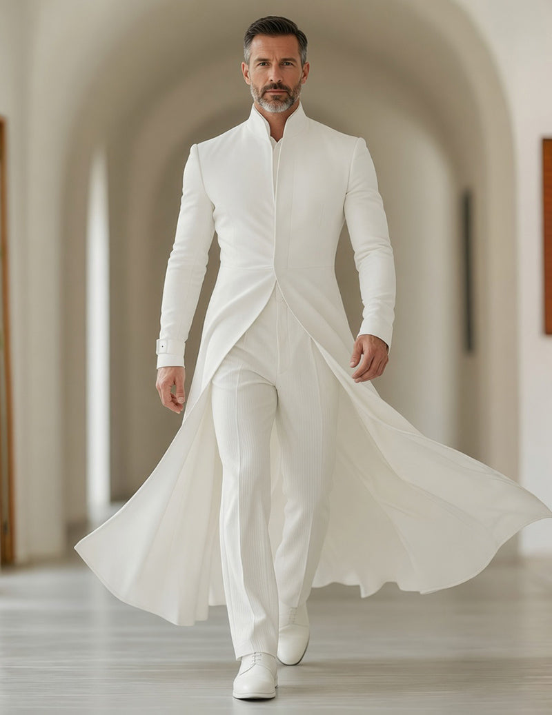 Men's Mandarin Collar Long Tailcoat Robe Jacket â€?Formal Coat with Flowing Tail
