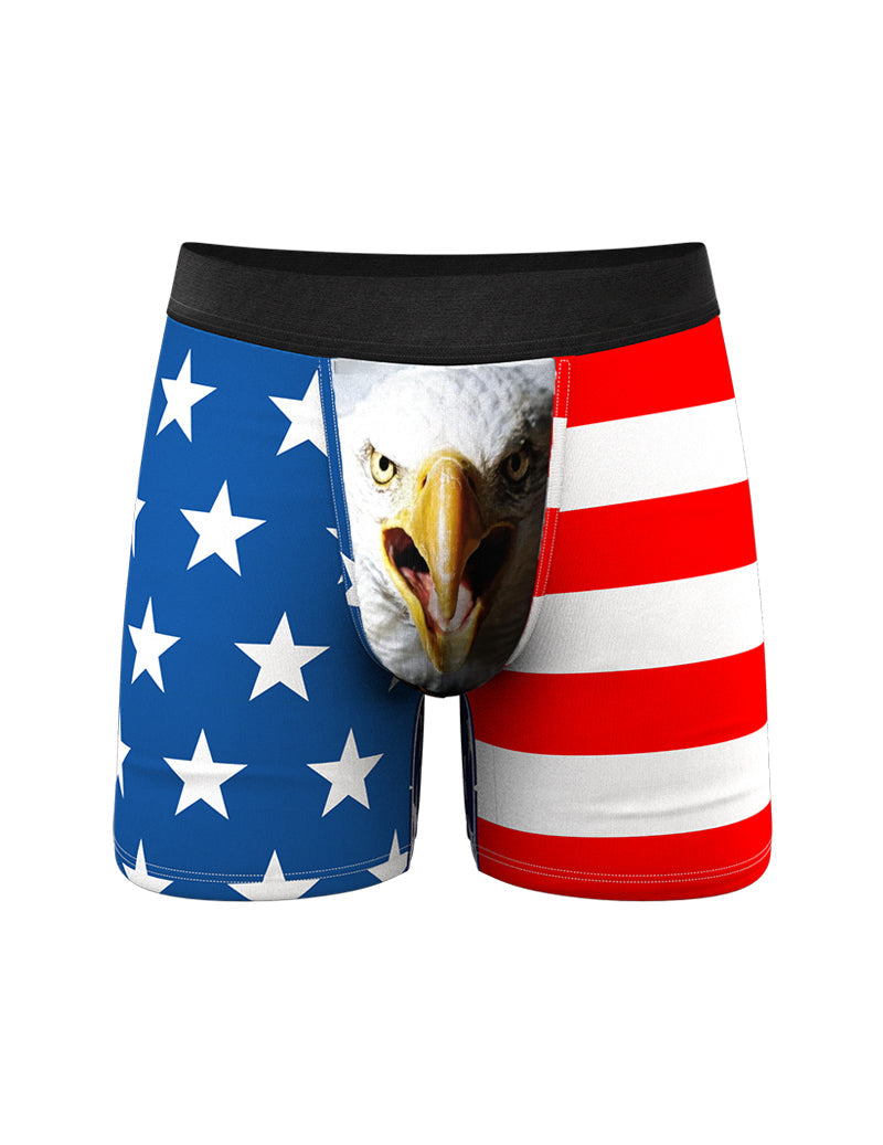 Men's Independence Day Flag Boxer Briefs â€?Eagle Freedom Print Trunks