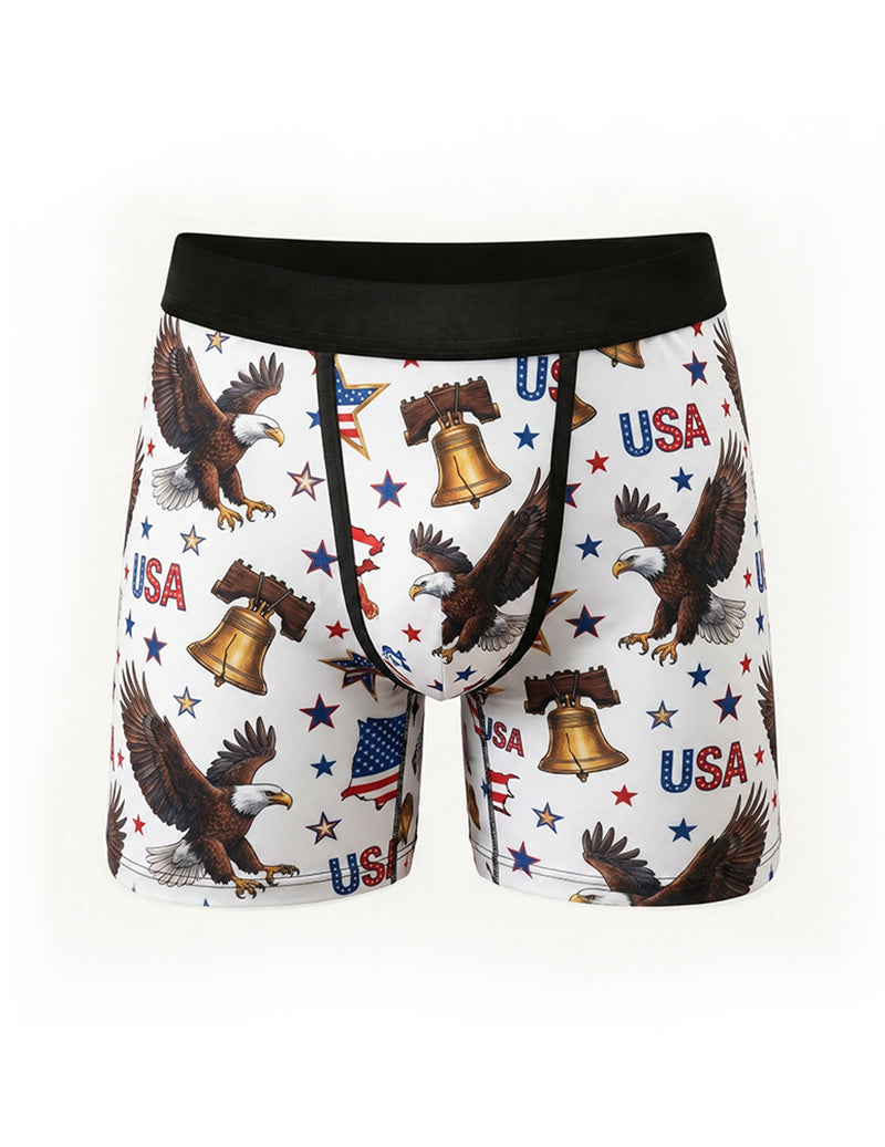 Men's Independence Day Flag Boxer Briefs â€?Eagle Freedom Print Trunks