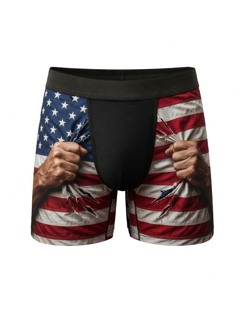 Men's Independence Day Flag Boxer Briefs â€?Eagle Freedom Print Trunks